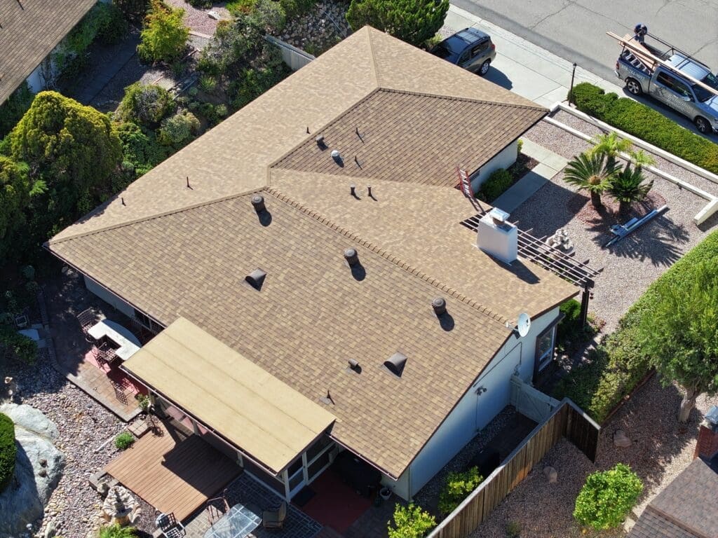 Roof Replacement San Diego (Rancho Bernardo), looking from back left side.